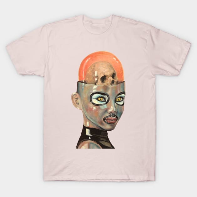 Future Girl | Skull Brain | Candy Girl Surreal Pop Art | Steam Punk  Original Surreal Painting By Tyler Tilley T-Shirt by Tiger Picasso